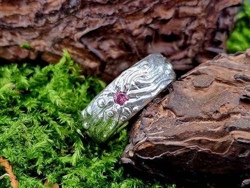 LeoLars-PABE Rosa Turmalin Design Ring aus 925er Silber, Gr.56-57 (18), vom Stein abstrahlende Silberflammen, massiv, Unikat, Handarbeit Ringmaße: 25,6mm x 25,4mm x 8,5mm