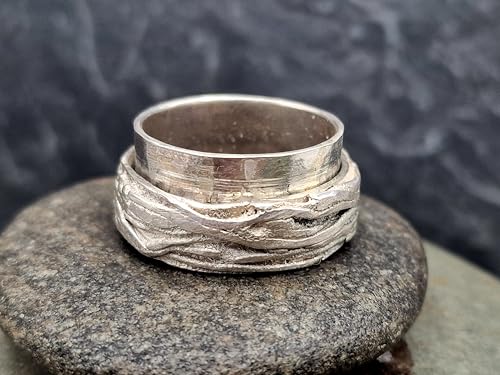 LeoLars-PABE Spinner Design Ring aus 925er Silber, 360 Grad drehbar, Wurzeldesign, Spielring, Unisex, Größe: 64 (20,5), Unikat, Handarbeit