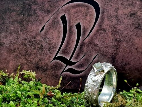 LeoLars-PABE Verspielt verschnörkelter Rohdiamant Würfel Design Ring aus 925er Silber, silber-grauer Rohdiamant, Größe 61/62 (19,6), Unikat, Handarbeit
