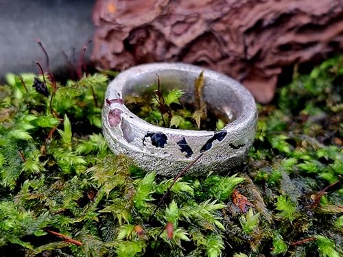 LeoLars-PABE Chaos Design Sandguss Ring aus 925er Silber, Gr.56 (18), mit eingegossenen zur Jeans passenden echten Saphiren, Sandguss typische Oberflächen Struktur, Nr.143, Unikat, Handarbeit