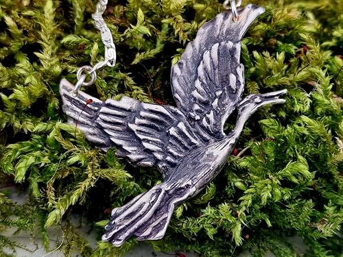 LeoLars-PABE Handmoddelierter Design Kranich Anhänger aus 925er Silber, 58cm langer Silberkette, teilgeschwärzt, Glücksbringer, Unikat, Unisex, Handarbeit