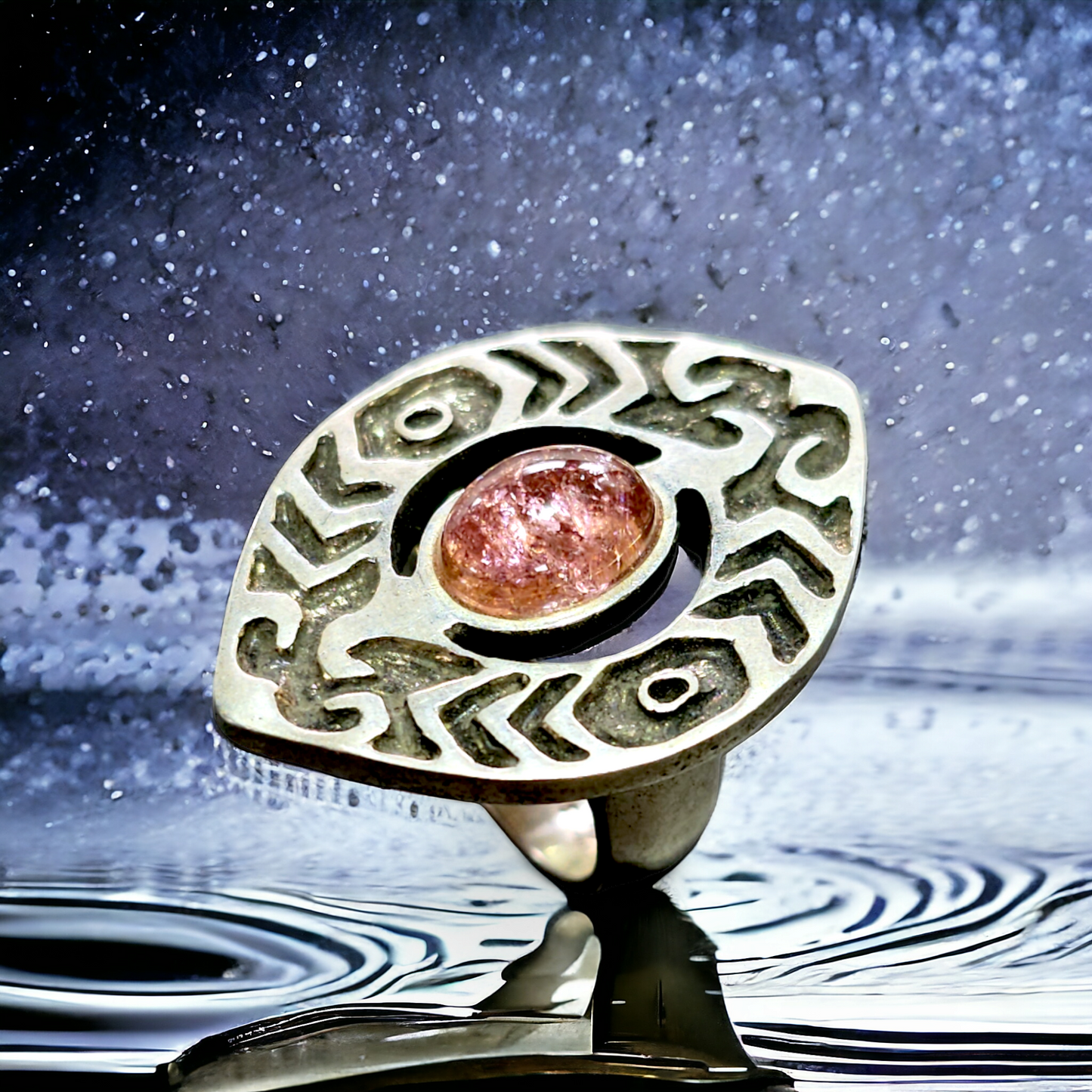 Ring mit Rosa Turmalin aus 925er Silber, Gr. 56, Statement, Handarbeit, Unikat,