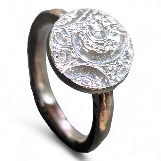 LeoLars-PABE 925er Silber Ring, Gr.57 ( 18.2 ), Strudture Design Platte, geprägt, gehämmert, Unikat, Handarbeit