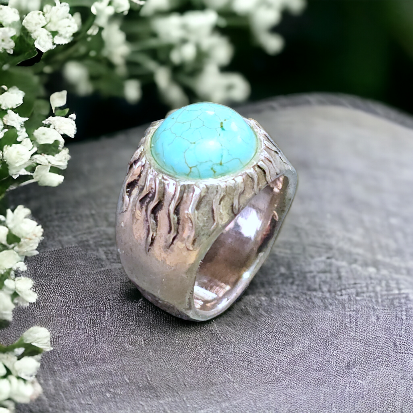 LeoLars-PABE Howlith Design Ring, Gr.59 (19), aus 800er Silber, Sonne, Sonnenkranz, Massiv, Unikat, Handarbeit