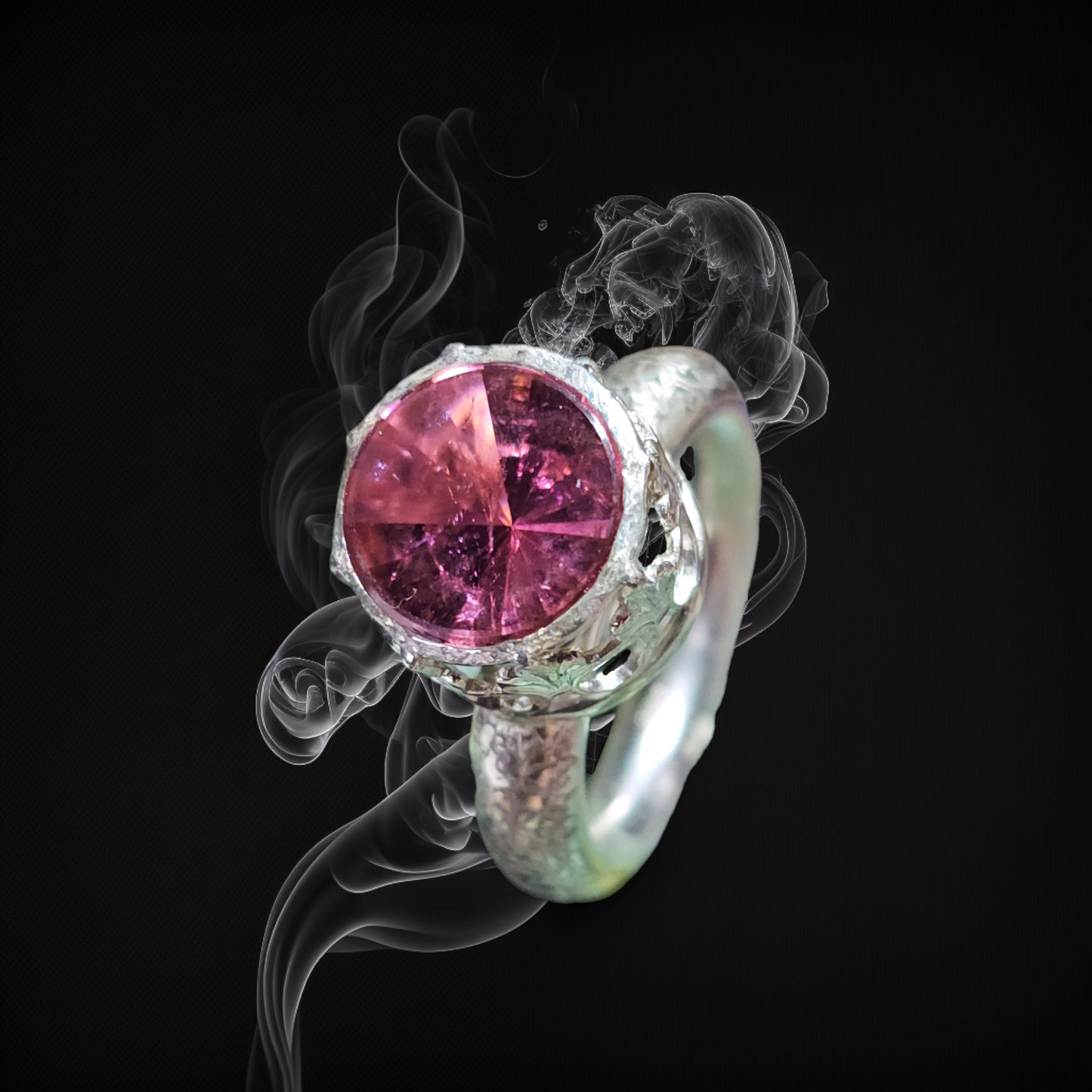 LeoLars-PABE Rosa Turmalin Design Ring mit Spiegelschliff aus 925er Silber, Gr.55-56, Unikat, Handarbeit