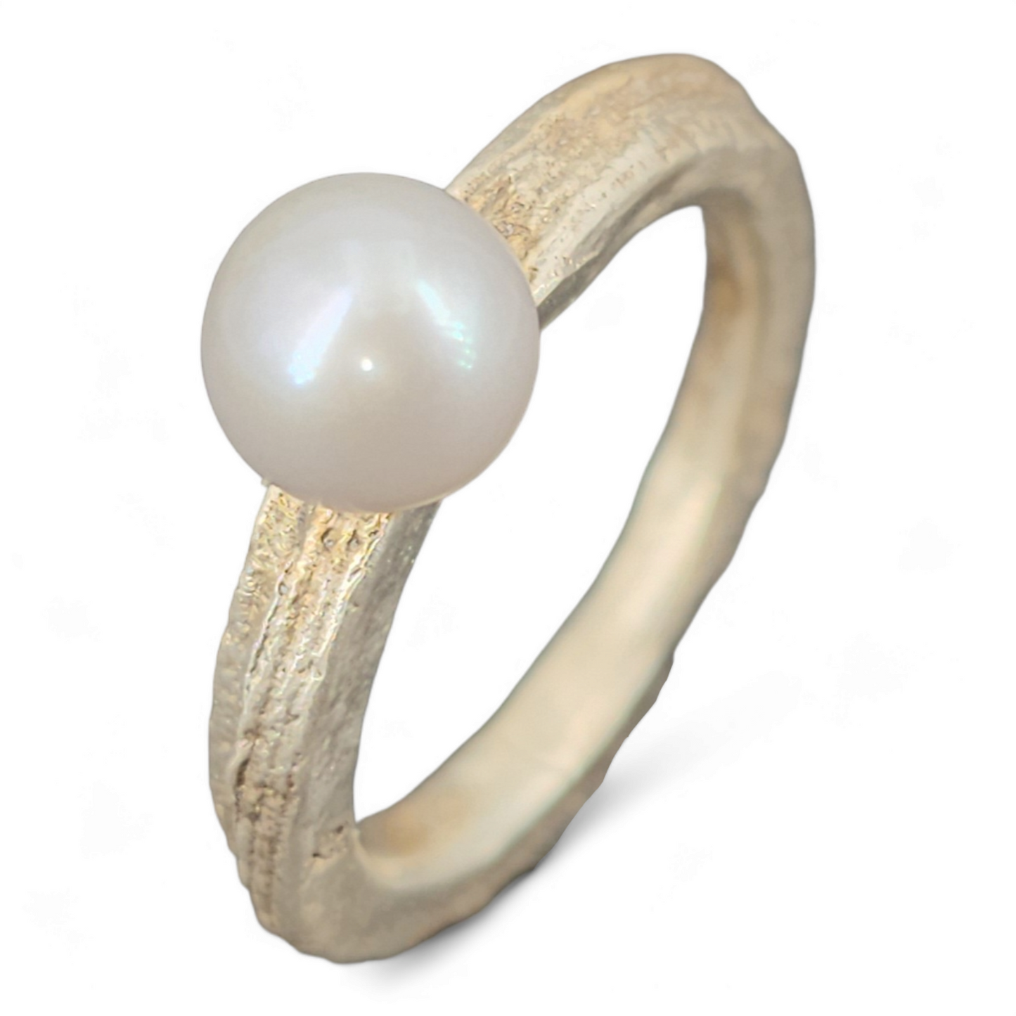 LeoLars-PABE 925er Silber Ring, Gr.56, mit Süßwasserzuchtperle, mit Sepiaguss O=berfläche, teilgeschwärzt, Unikat, Handarbeit