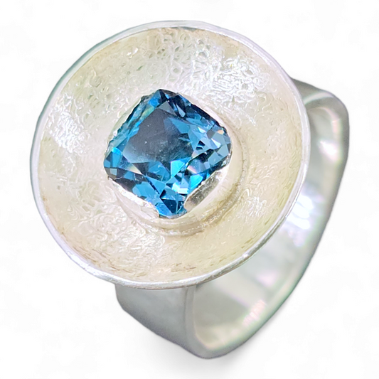 LeoLars-PABE Ring, Zirkon, Blau, 925er Silber, Gr.56, Design, Handarbeit, Unikat