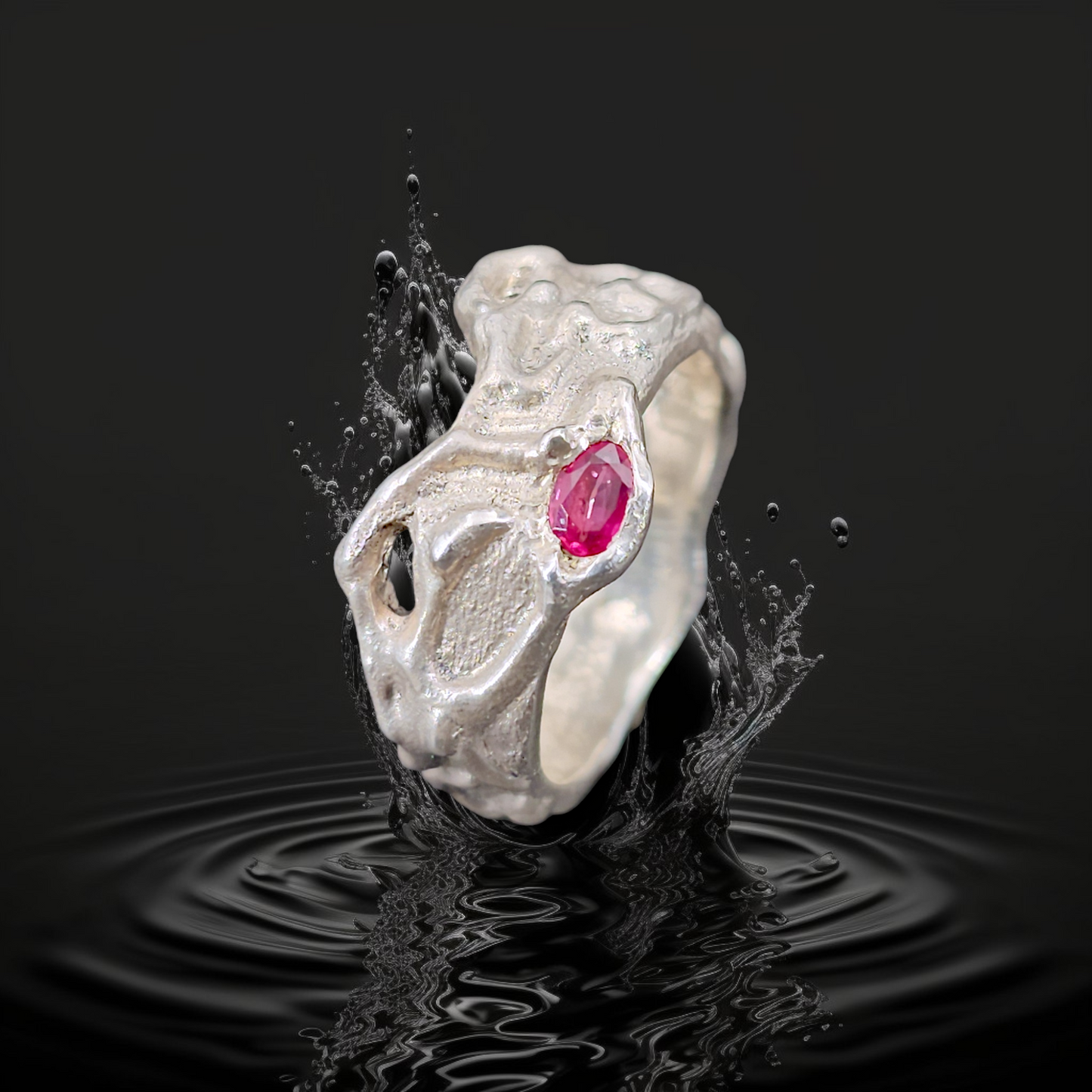 LeoLars-PABE Rubin Design Ring, 925er Silber, Gr. 60, Organic Design, Rubin unbehandelt, Unikat, Handarbeit