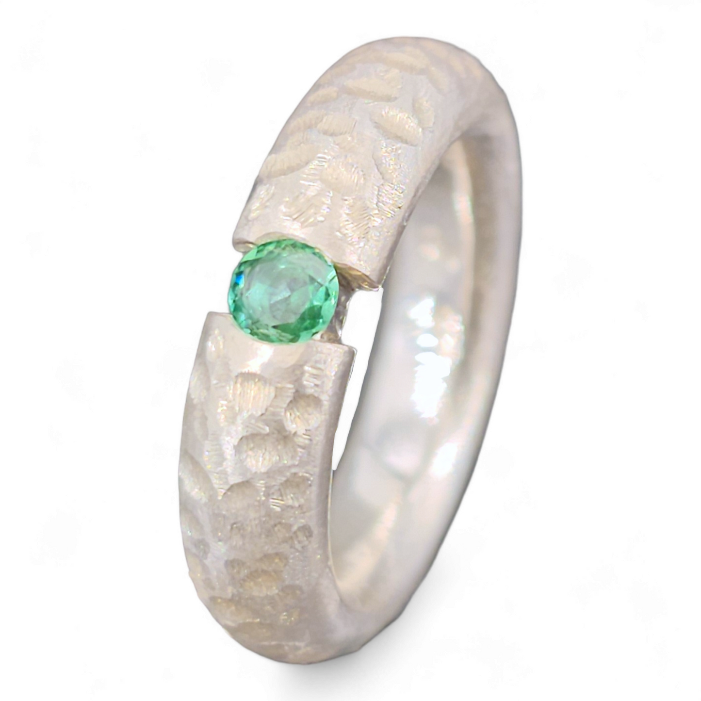 LeoLars-PABE Grün-Blauer Turmalin Design Ring, Gr.56 (18), aus 925er Silber, Massiv, Structure Design, Unikat, Handarbeit