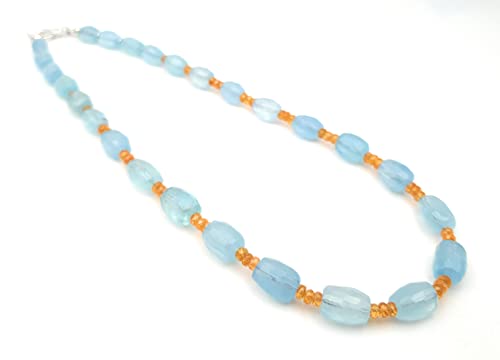 LeoLars-PABE Aquamarin und Mandaringranat Kette Feuer und Eis, 44cm lang, 925er Silber, Handarbeit