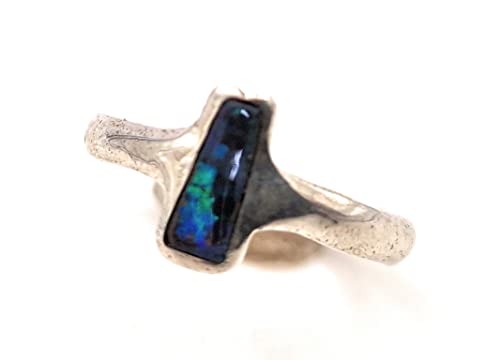 LeoLars-PABE Schwarzer Opal Ring, Gr.55 (17.5), aus 925er Silber, blaues Opalfeuer, Unikat, Handarbeit