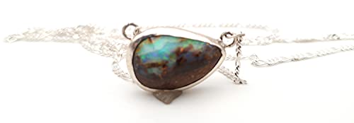 Boulder Opal Anhänger aus 925er Silber mit 47cm Silberkette, Opal 14.5x9.4mm, Unikat, Handarbeit