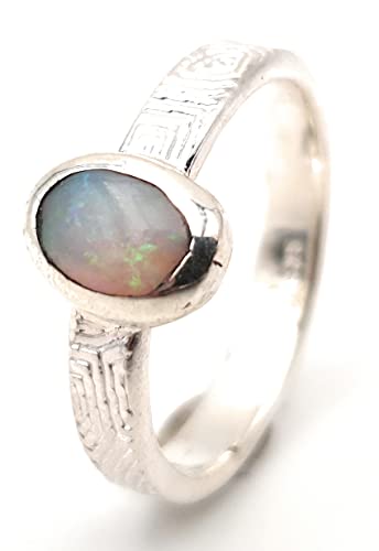 LeoLars-PABE Lightning Ridge Semi Chrystal Opal Ring, Gr.59, 925er Silber, Opal 7x5mm, Structure Design, Unikat, Handarbeit