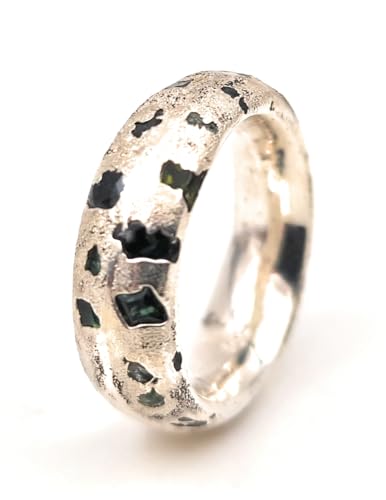 LeoLars-PABE Sandguss Design Ring, Gr.54 (17,2), aus 925er Silber mit eingegossenen echten blauen Saphiren, Unikat, Handarbeit
