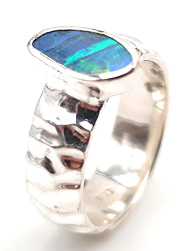 LeoLars-PABE Lightning Ridge Opal Design Ring, Gr.56, aus 925er Silber, Rough Design, Unikat, Handarbeit
