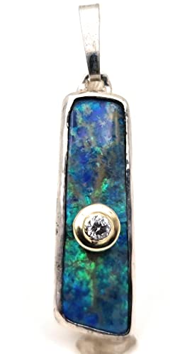 LeoLars-PABE Lightning Ridge Opal Design Anhänger aus 925er Silber mit Diamant in 585er Gold Fassung, Unikat, Handarbeit