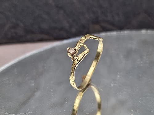 LeoLars-PABE Diamant Ring aus 585er Gelbgold, Gr.58 (18,2), 2,5mm Congacfarbener Diamant, Fusion, Organic Design, Unikat, Handarbeit
