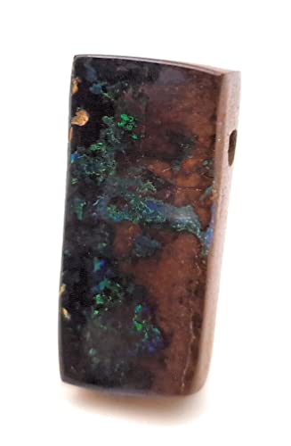 LeoLars-PABE Boulderopal Anhänger gebohrt mit 60cm Lederband, grünes Glitzer Opalfeuer, Boulder Opal 20.3 x 9.6 x 6.7mm, Unikat, Handgeschliffen