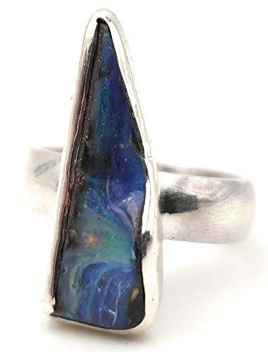 LeoLars-PABE Boulder Opal Design Ring, Gr.56 (18), aus 925er Silber, gecarvter Opal, Mehrfarbig, Unikat, Handarbeit