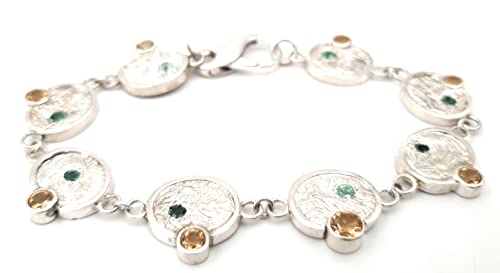 LeoLars-PABE Mondphasen Design Armband aus 925er Silber mit Citrinen und Turmalinen, 19cm lang, Massiv, Unikat, Handarbeit