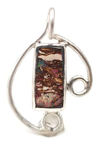 LeoLars-PABE Boulder Opal Design Anhänger aus 925er Silber, Multicolor und Muster, Opal 18x8mm, Unikat, Handarbeit