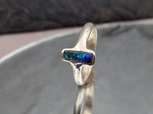 LeoLars-PABE Schwarzer Opal Ring, Gr.55 (17.5), aus 925er Silber, blaues Opalfeuer, Unikat, Handarbeit