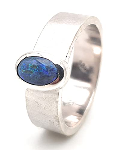 LeoLars-PABE Lightning Ridge Opal Ring, 925er Silber, Gr. 56-57, Seidenmatt, Massiv, Unikat, Handarbeit