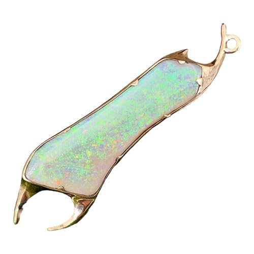 LeoLars-PABE Mintabie Opal Design Anhänger aus 585er Gelbgold, Opal mit brilliantem grünen Opalfeuer, anderer Blickwinkel Multicolor, Opal 39 x 13,5mm, Hochwertig, Unikat,Handarbeit