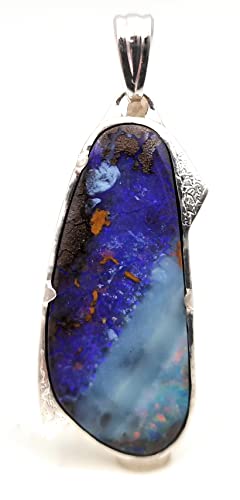 LeoLars-PABE Design Anhänger aus 925er Silber mit Boulder Opal, farbig zweigeteilt, dunkelblau-lila, hellblau-bunt, Unikat, Handarbeit