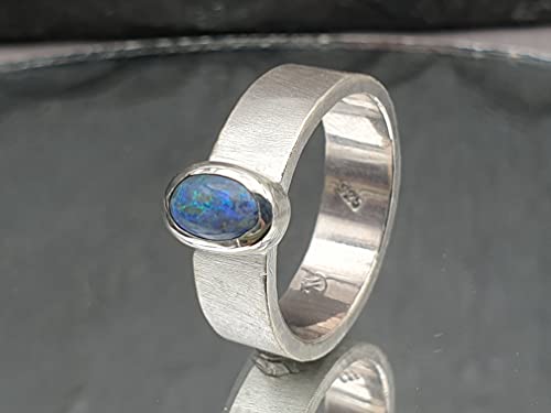 LeoLars-PABE Lightning Ridge Opal Ring, 925er Silber, Gr. 56-57, Seidenmatt, Massiv, Unikat, Handarbeit