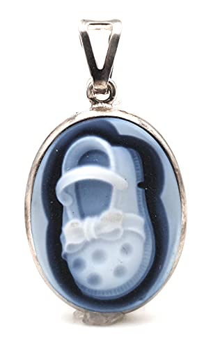 LeoLars-PABE Achat Gemme Babyschuh Anhänger aus 925er Silber, schlichter Rahmen, Anhänger 24.9x16.7x4.2mm