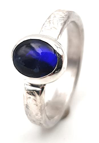 LeoLars-PABE Schwarzer Opal Ring, Gr.56, aus 925er Silber, Blau-Lila, Structure Design, Unikat, Handarbeit