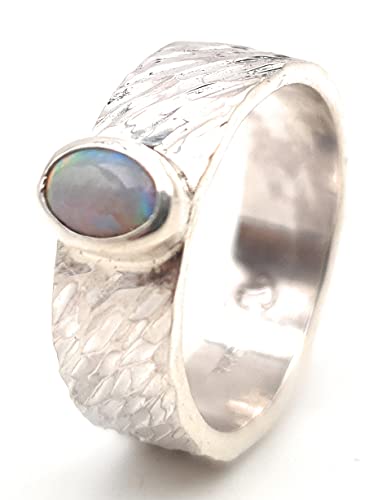 LeoLars-PABE Lightning Ridge Opal Ring, 925er Silber, Gr.54, Structure Design, Unikat, Handarbeit