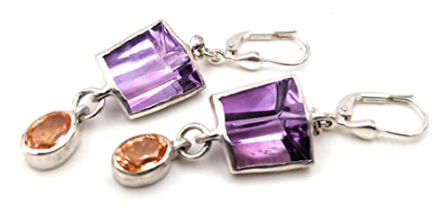 Amethyst, Mandarin Garant Design Ohrhänger aus 925er Silber, Spezial Spiegel Design Schliff, mit Brisuren, Unikat, Handarbeit