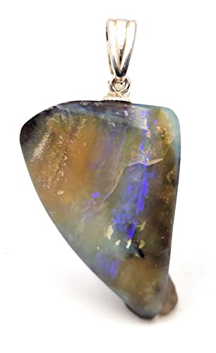 LeoLars-PABE Boulder Opal Anhänger mit 925er Silber Stiftöse, Mehrfarbig, Opal 28.4x20.3x8.5mm, Unikat, Handarbeit