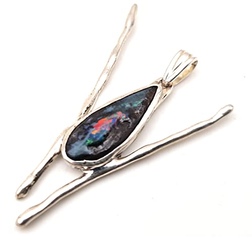 LeoLars-PABE Boulder Opal Design Anhänger aus 925er Silber, Opal 21.8mm x 8mm, Unikat, Handarbeit