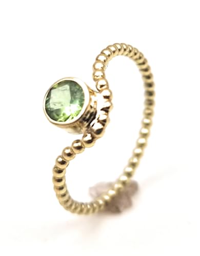 LeoLars-PABE Grüner Turmalin Perldesign Ring, Gr.56 (18), aus 585er Gelbgold, verspielt, zart, fein, leicht, stabil, Unikat, Handarbeit
