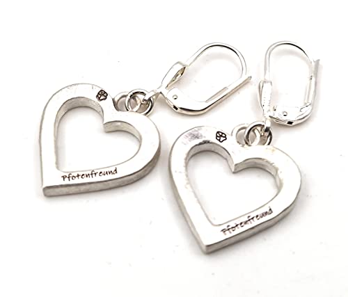 Pfotenfreund Herz Ohrhänger aus 925er Silber mit Brisuren, Pfötchen, Pfote, Seidenmatt, Handarbeit