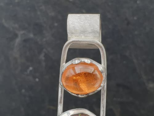LeoLars-PABE Boulder Opal, Mandarin Granat Anhänger aus 925er Silber, Röhrchen mit Muster, Unikat, Handarbeit