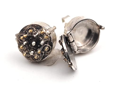 Ohrstecker mit Geheimfach aus 925er Silber und Feingold Elementen, magisch, mit Verriegelung, teilgeschwärzt, Unikat, Handarbeit
