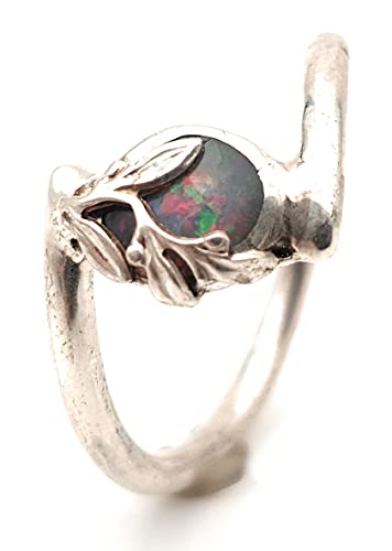 LeoLars-PABE Ring mit Lightning Ridge Opal aus 925er Silber mit Zweigen, Gr.58, Unikat, Handarbeit