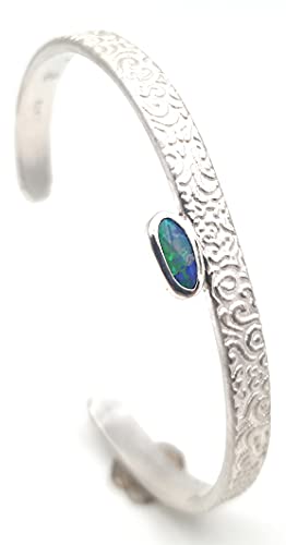 LeoLars-PABE Lightning Ridge Opal Design Armreif aus 925er Silber, Opal 8.5x4mm, Unikat, Handarbeit