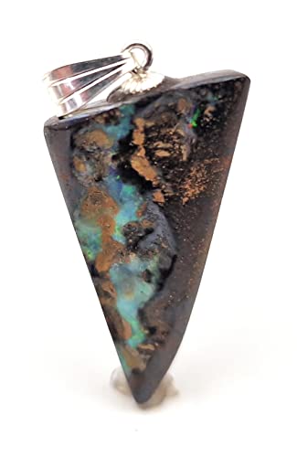 LeoLars-PABE Anhänger mit Boulder Opal und 925er Silber Stiftöse, partielles Feuer, Opal 25.6 x 17 x 5.6mm, Unikat, Handgeschliffen