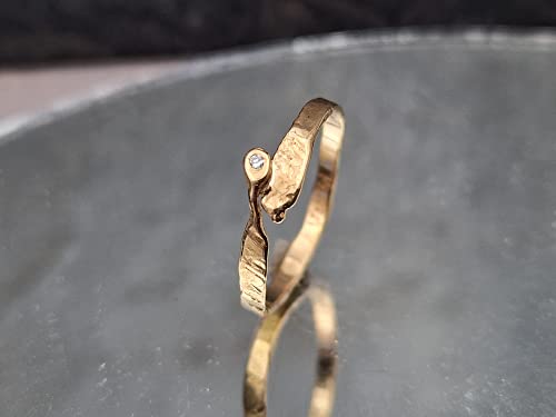 LeoLars-PABE Diamant Ring aus 750er Rosegold, Gr.55 (17.5), Diamant 1,3mm, Fusion, gehämmertes organisches Design, Unikat, Handarbeit