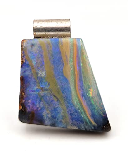 LeoLars-PABE Boulder Opal Anhänger gebohrt mit 60cm Lederband und Silberrohr, Opal 25x25.7x7.2mm, Unikat