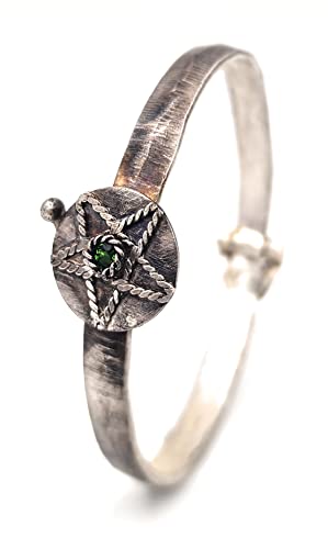 LeoLars-PABE Design Armreif mit Chromdiopsid, aus 925er Silber, mit Verschluss zum Aufklappen, teilgeschwärzt, Umfang 16-17cm, Unikat, Handarbeit
