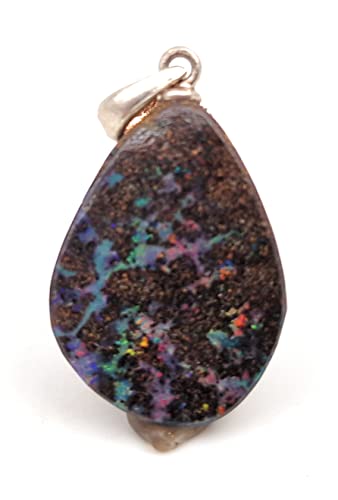 LeoLars-PABE Anhänger mit Boulder Opal und 925er Silber Stiftöse, Mehrfarbig, Opal 21.1 x 15.3 x 4.3mm, Unikat, Handarbeit