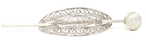 Haarnadel, Fibel aus 925er Silber mit weißem Labradorit in Filigree, Filigran, Unikat, Handarbeit