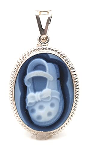 LeoLars-PABE Achat Gemme Babyschuh Anhänger aus 925er Silber, verspielter Rahmen, Anhänger 26.2x16.7x4.2mm