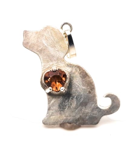 LeoLars-PABE Hundewelpen Anhänger aus 925er Silber mit Mandarin Granat Herz, seidenmatt, Hund, Handarbeit